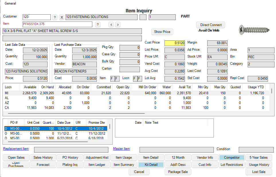item inquiry